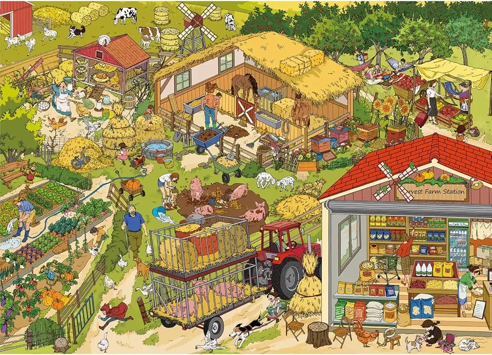 HUADADA Puzzles für Erwachsene 1000, Reichliche Ernte Bauernhoflandschaft, Haus Familie Dekoration, für Männer und Frauen