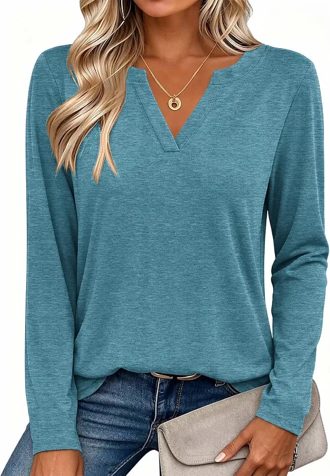 Zeagoo Womens Tops Long Sleeve V Neck Tee Shirts Cute Dressy Casual