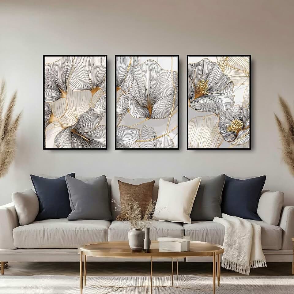 Wall decor Modern large wall art 3 Piece Framed Crystal Porcelain Coating abstract canvas wall art Waterproof artwork for walls for Living Room Hallway Office Wall Decor 20x30 Inch