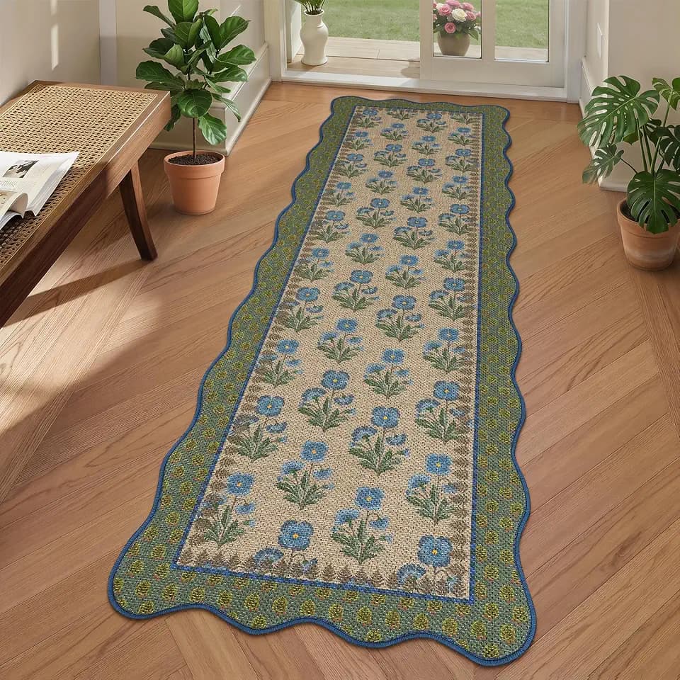 Tribesigns Scalloped Floral 2x6 Washable Outdoor Hallway Runner Rug