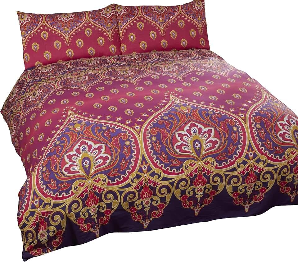 traditionellen ethnischen Double Bettwäsche Bettbezug & 2 Kissenbezüge Bett-Set Pink & Lila
