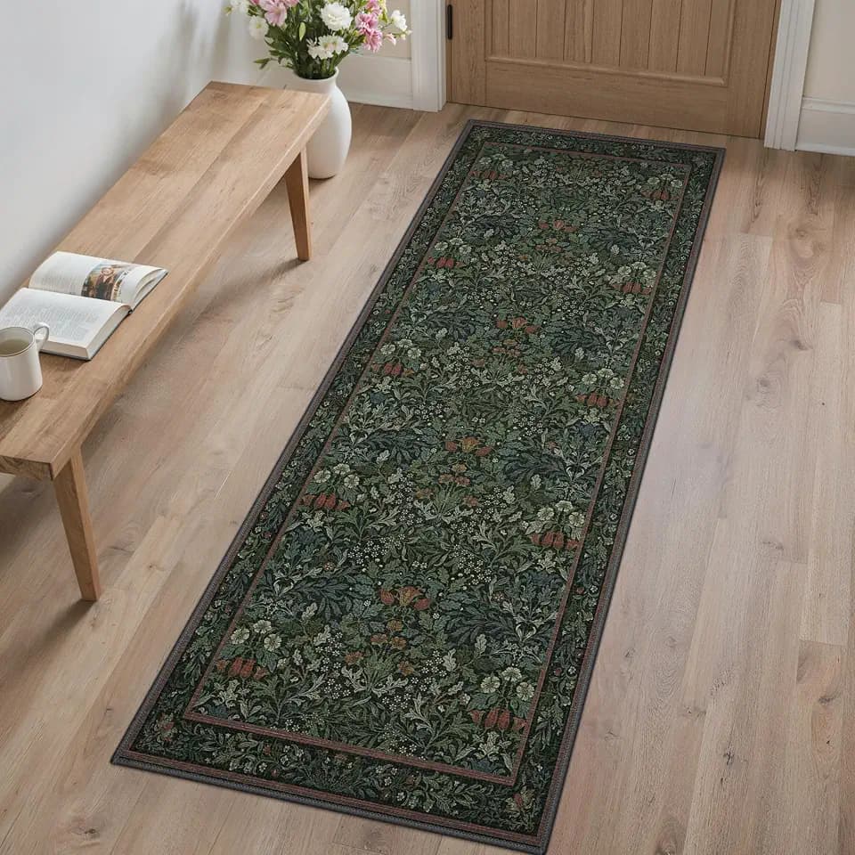 GENIMO 2x5 Washable Kitchen Runner Rug, Non Slip Hallway Mat, Dark Green