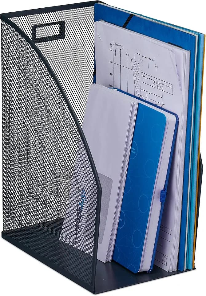 Relaxdays Stehsammler, DIN A4, Mesh Design, HxBxT: 32 x 16 x 24,5 cm, Büro & Home-Office, Stehordner, Metall, anthrazit