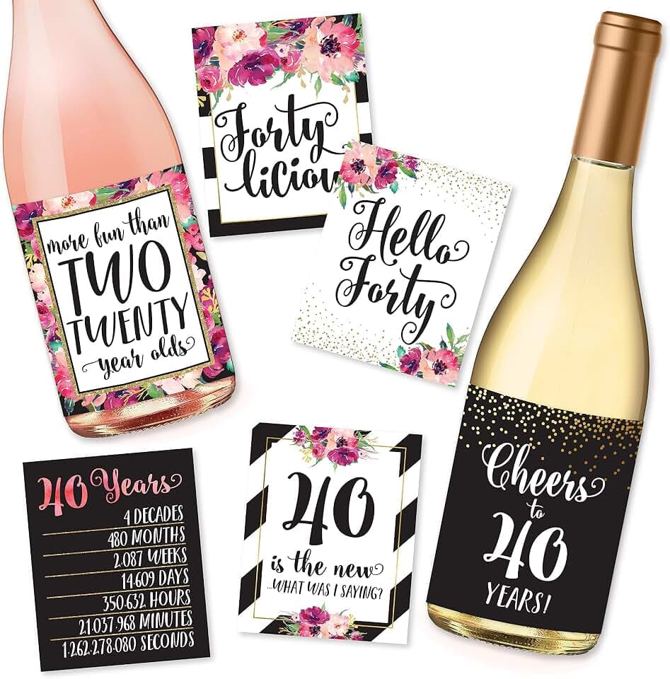 6 Theme Birthday Wine Bottle Labels or Stickers Present Wedding Celebration