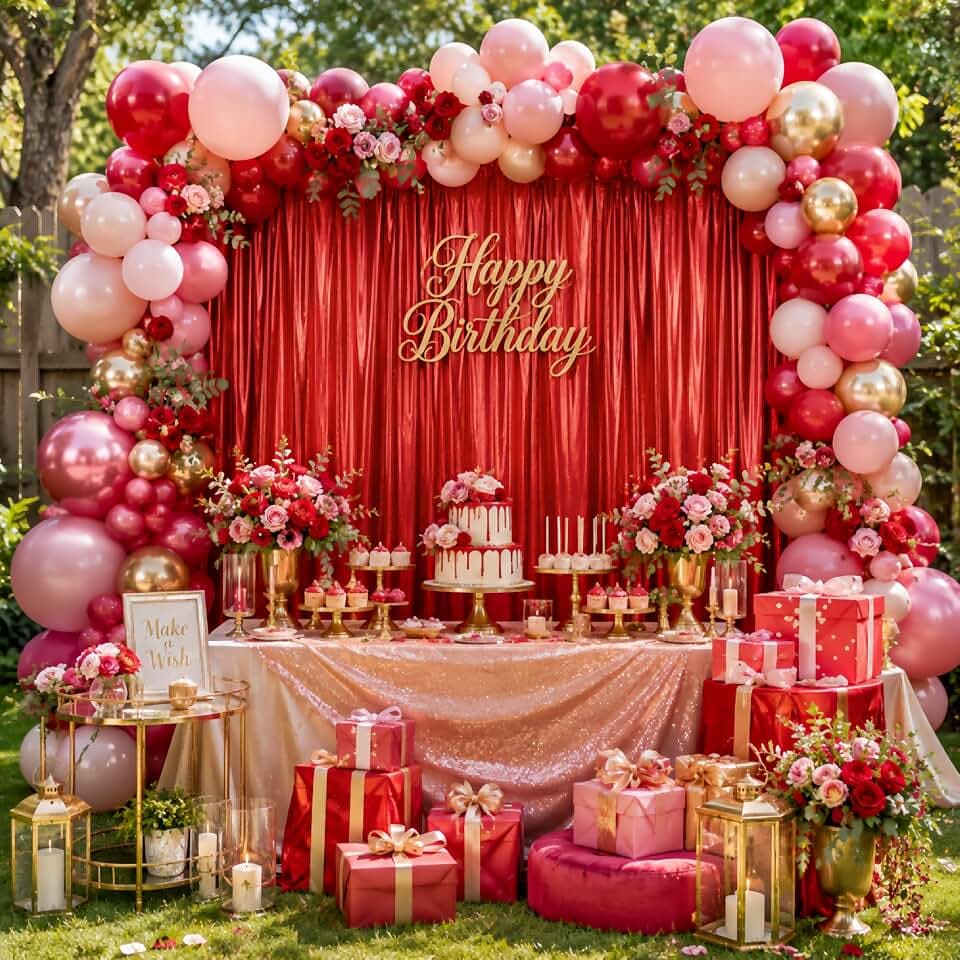 Red Backdrop, 10x10 FT Sequin Backdrop Curtain for Party, Shimmer Shiny Fabric Glitter Back Drop Cloth for Wedding, Birthday, Graduations Photography Background (2 Panels, 5x10 FT)