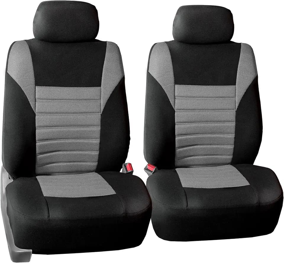 FH Group Car Seat Covers Front Set Premium 3D Air Mesh - Low Back Car Seats with Removable Headrest,Universal Fit,Automotive Seat Cover,Airbag Compatible Car Seat Cover for SUV,Sedan,Van Gray