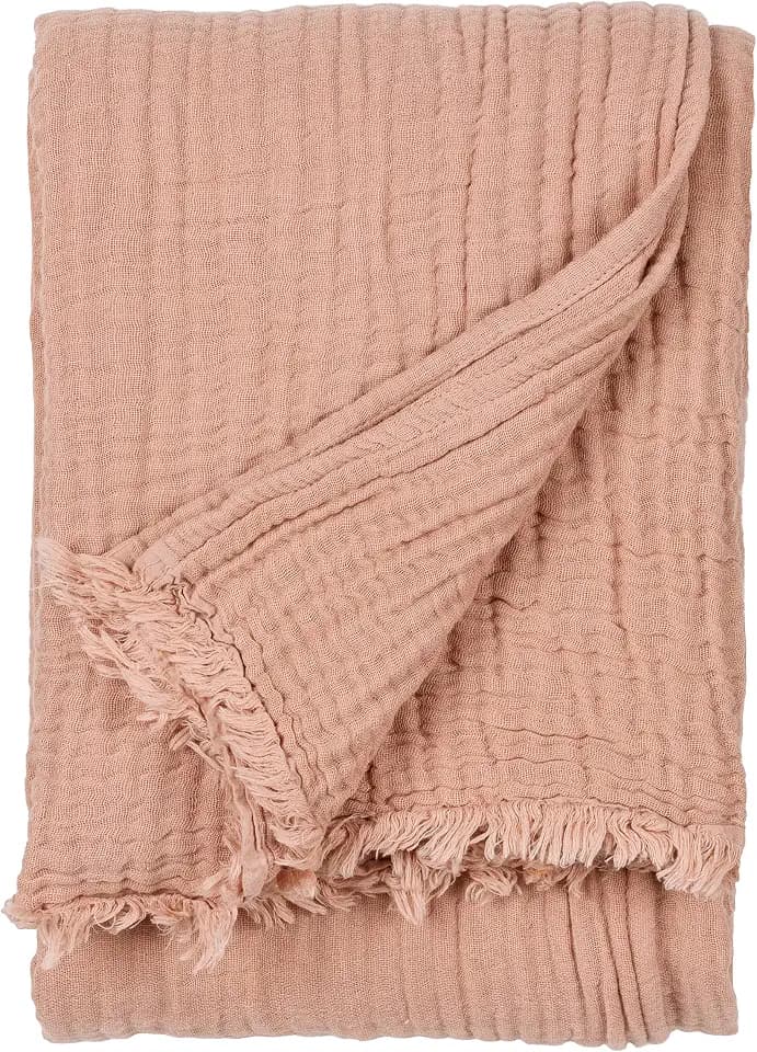 Yard furn Lark Cotton Muslin Überwurf – Weiche Knitterstruktur Decke (Rosa Tonerde – 130x180cm)