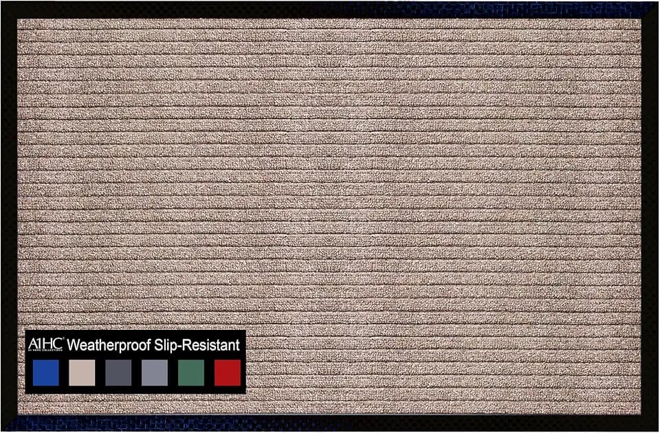 A1HC Indoor Outdoor Mat, Front and Back Entrance Welcome Mats, Front Door Patio Mats 24x36 Inches, Garage Mats, Office Mats, Non-Slip Easy Clean Entrance Washable Large Size Doormats, Beige Stripe