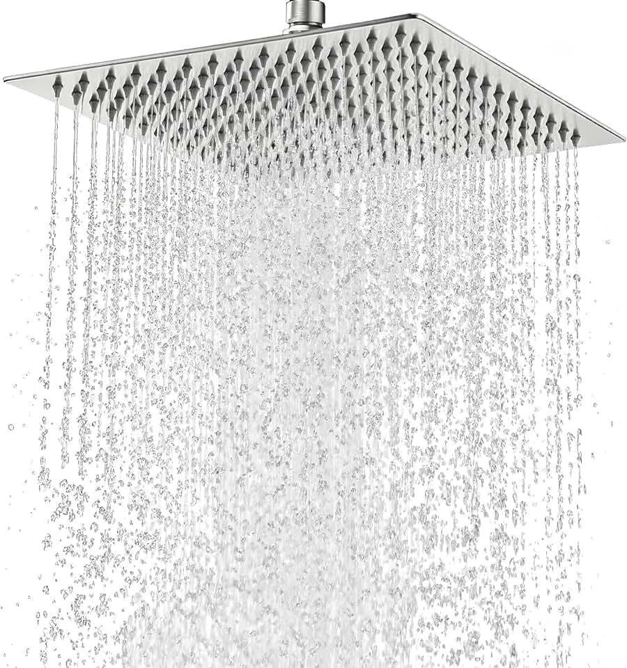 12 Zoll Regendusche Duschkopf | 30x30cm Eckig Regenduschkopf aus 304 Edelstahl | Antikalk Wassersparend Duschkopf Regenbrause Selbstreinigende Brausekopf für Badezimmer, Poliertes Chrom-Finish