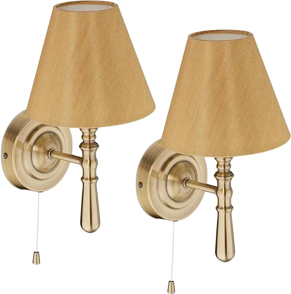 Relaxdays Wandlampe mit Schirm, 2er Set, Zugschalter, Flur & Wohnzimmer, E14, Stoff, Metall, HBT: 28x16x19 cm, Farbwahl