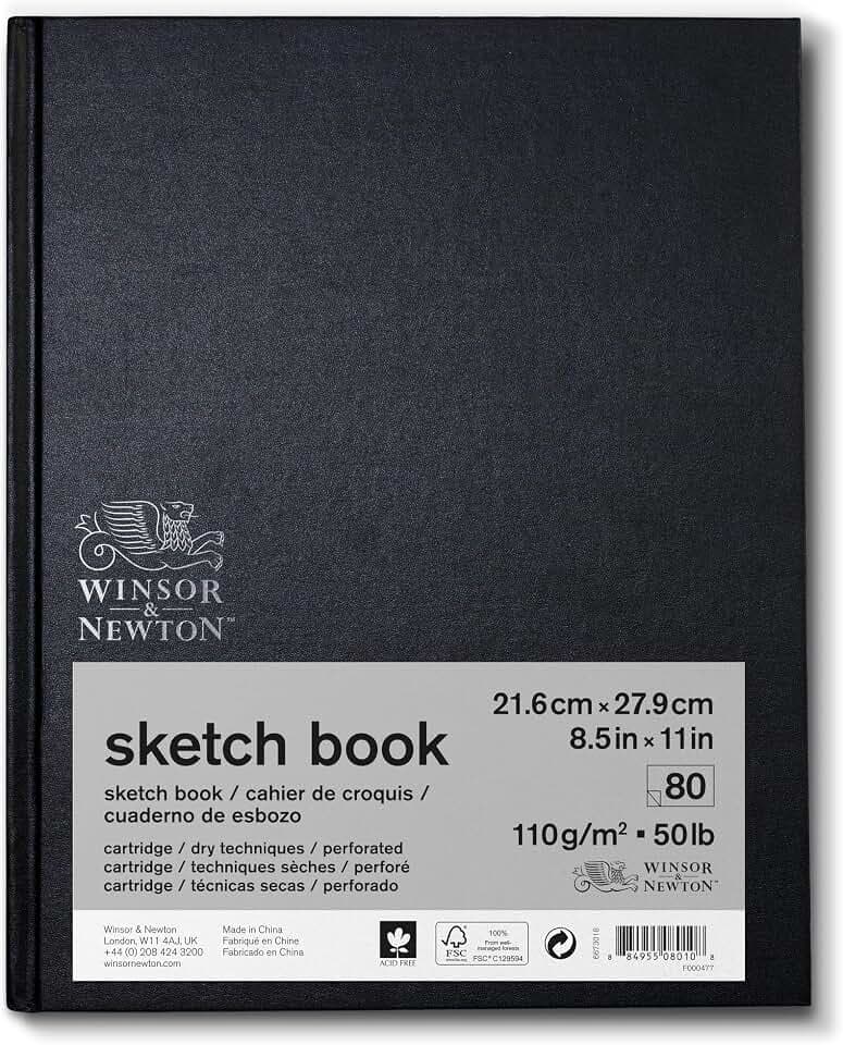 Winsor & Newton 6673018 Skizzenbuch mit 80 Blatt Skizzenpapier, 110 g/m², Hardcover gebunden mit Rückenleimung, mikroperforieten Blättern - 22,9 x 30,5cm