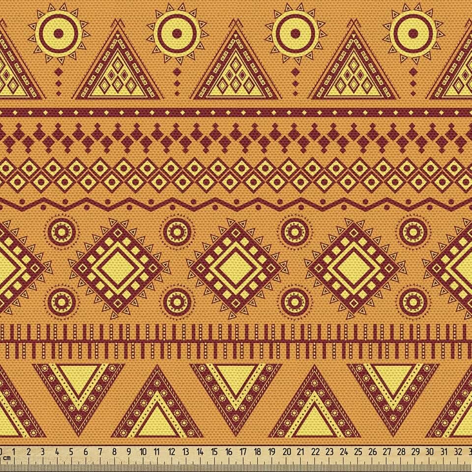 ABAKUHAUS Orange Stoff als Meterware, Aztec Borders, Qualitäts Stoff Dekorativer Polster Heimtextilienstoff, 2M (148x200cm),Hell Orange Bordeauxrot Gelb