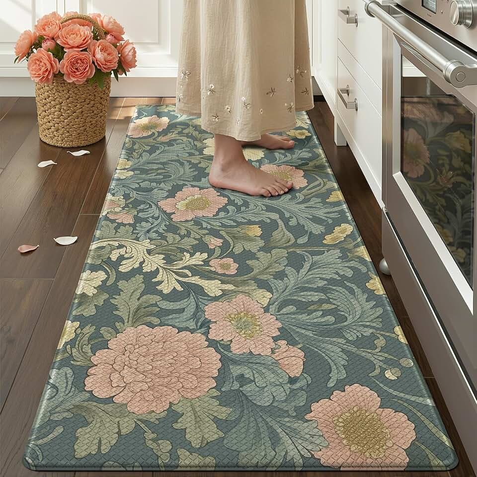Color&Geometry Natural Floral Kitchen Floor Mat 24x59 Anti Fatigue, Green