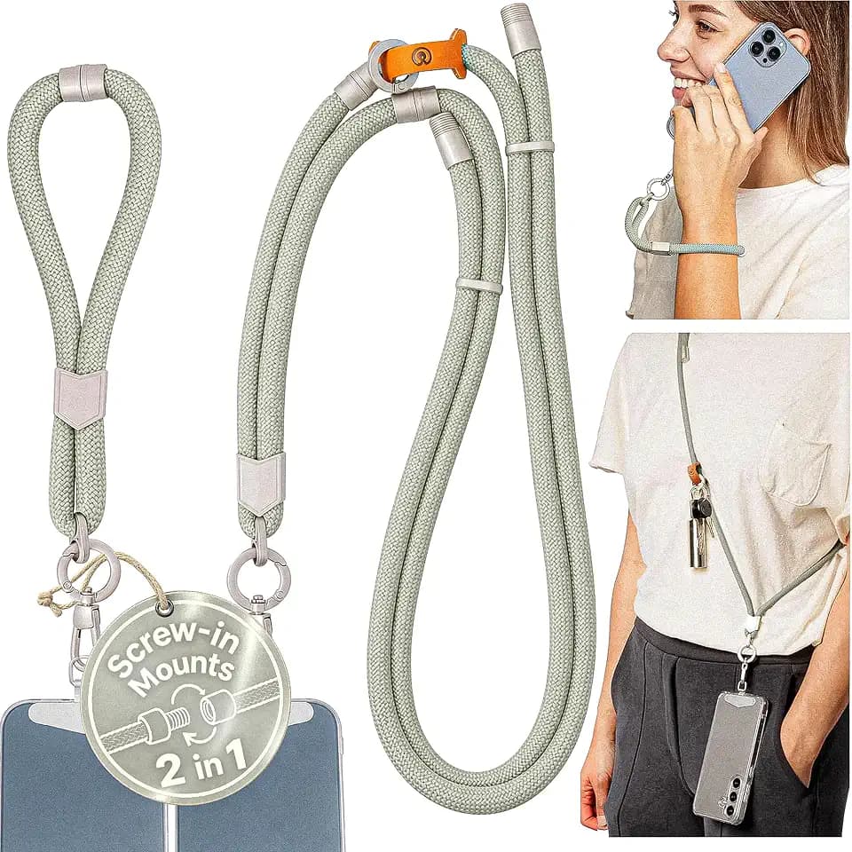 Pulpo 2 in 1 Anti Theft Phone Lanyard and Wrist Strap for iPhone and Android, Adjustable Cell Phone Leash and Universal Tether, Hands Free Strap for Travel Running and Everyday Use, Sage