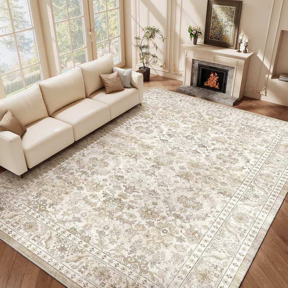 HOMFINE Teppich Wohnzimmer 300x400cm Vintage Waschbar Beige