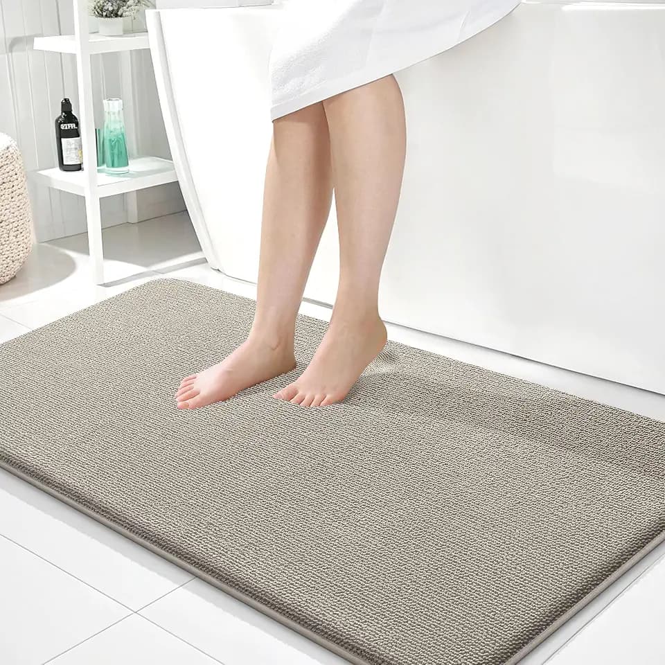 OLANLY Memory Foam Bathroom Runner Rugs 44x24, Long Bath Mats, Warm Taupe