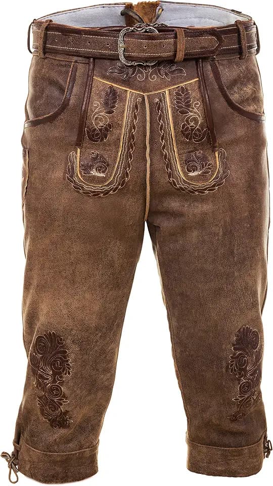 Bayerische Traditionelle Kniebund Lederhose Thomas mit passenden Trachtengürtel Gr. 44-68