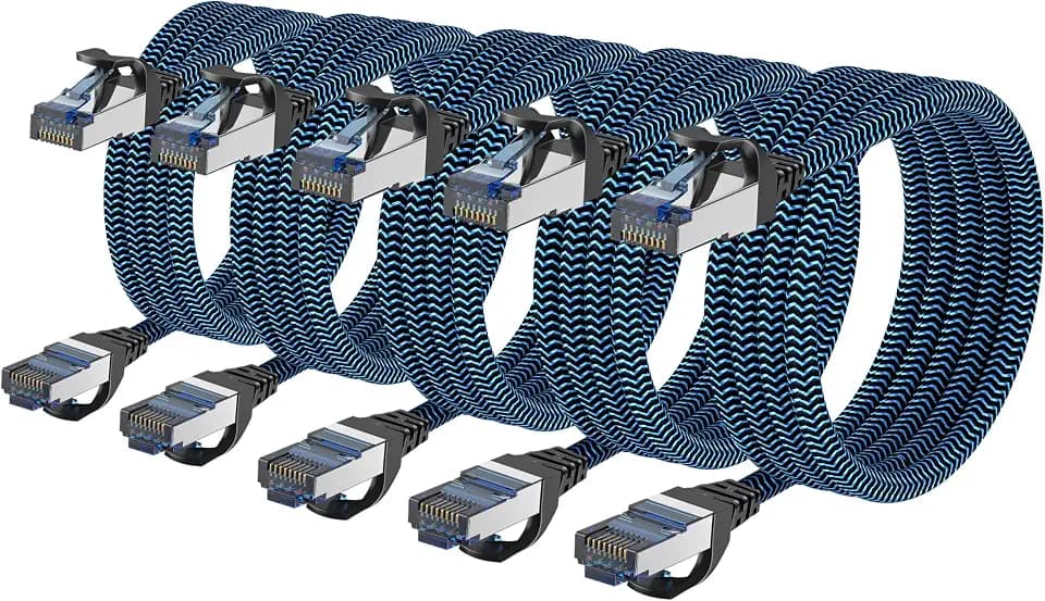 Cat 8 Ethernet Patch Cable 6 ft, 5-Pack, Nylon‑Braided RJ45 Cable