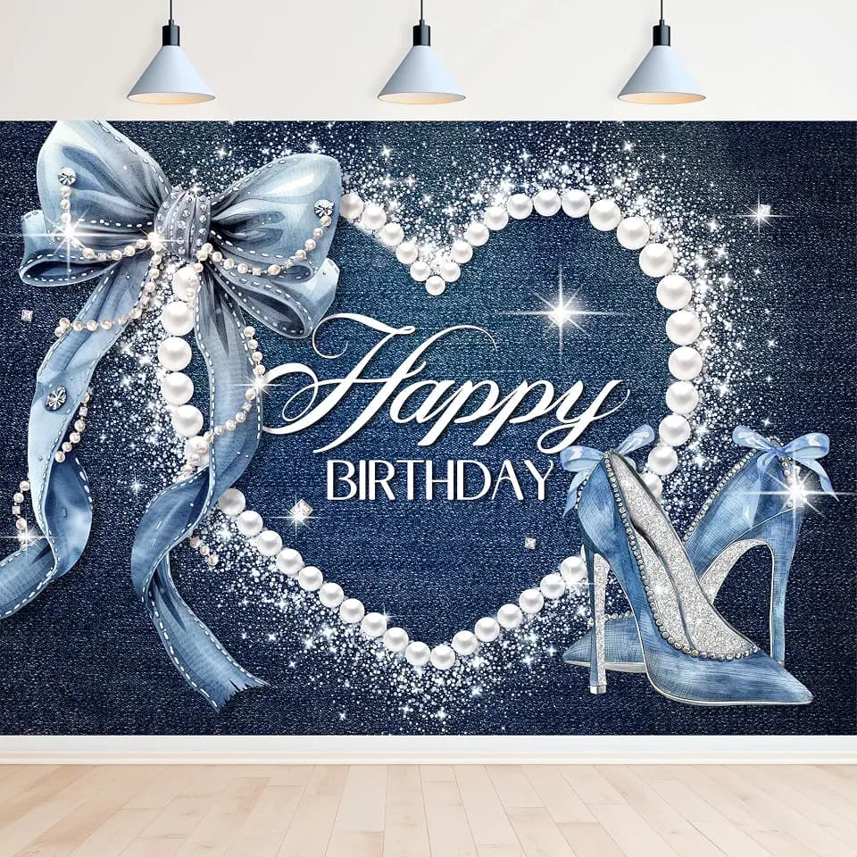 Denim and Diamonds Bow Backdrop Coquette Birthday Women Party Decorations