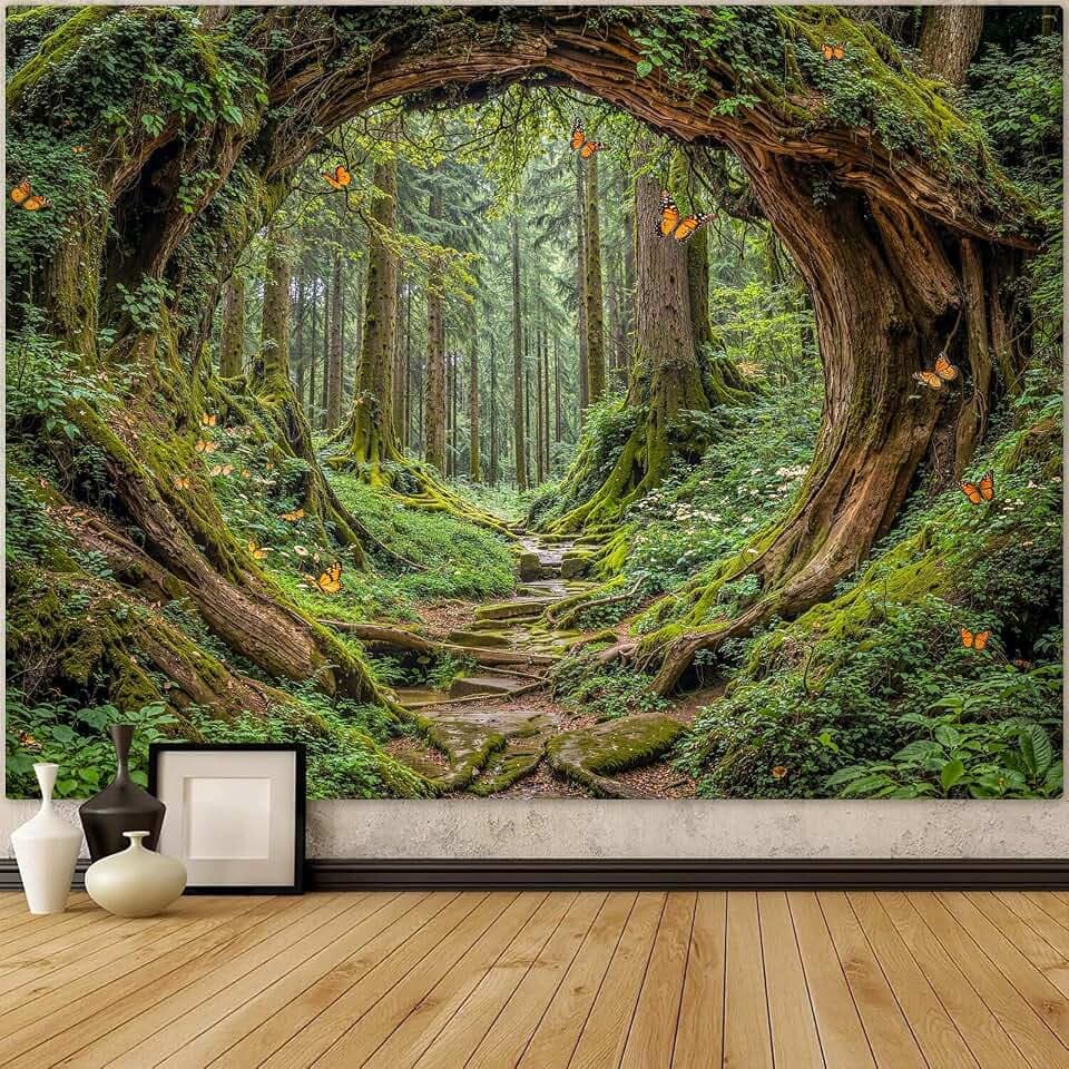 Accnicc Forest Tapestry Green Nature Tree Wall Tapestry for Bedroom Aesthetic Jungle Outdoor Landscape Large Tapestries Wall Hanging for Dorm Living Room Decor 80 x 60 Inch