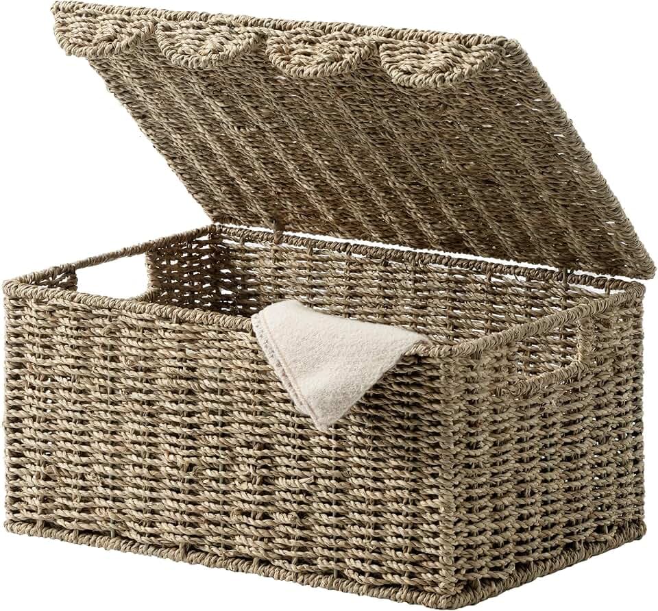StorageWorks Weidenkorb mit gewelltem Rand für Badezimmer, Seegras für Badezimmer, Wohnzimmer, Schlafzimmer, 38,1 cm L x 28,1 cm B x 17,8 cm H
