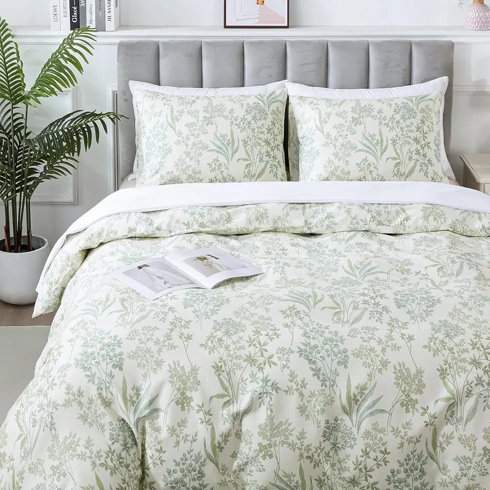 HoneiLife King Size Duvet Cover - 100% Cotton Comforter Cover, Floral Duvet Cover Sets with Zipper Closure & Corner Ties, 3-PC Wildflower Bedlinen Sets