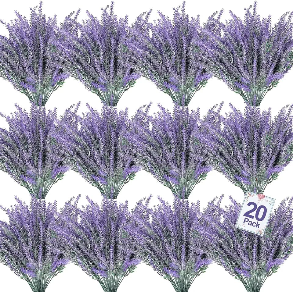 TURNMEON 20 Bundles Artificial Lavender Flowers for Outdoors Summer Decor