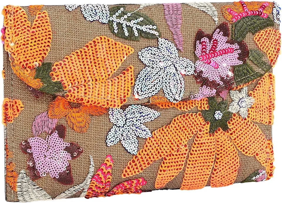 Embroidery Sequin Beaded Purse Floral Beaded Clutch Flower Evening Bag Clutch Purses for Women