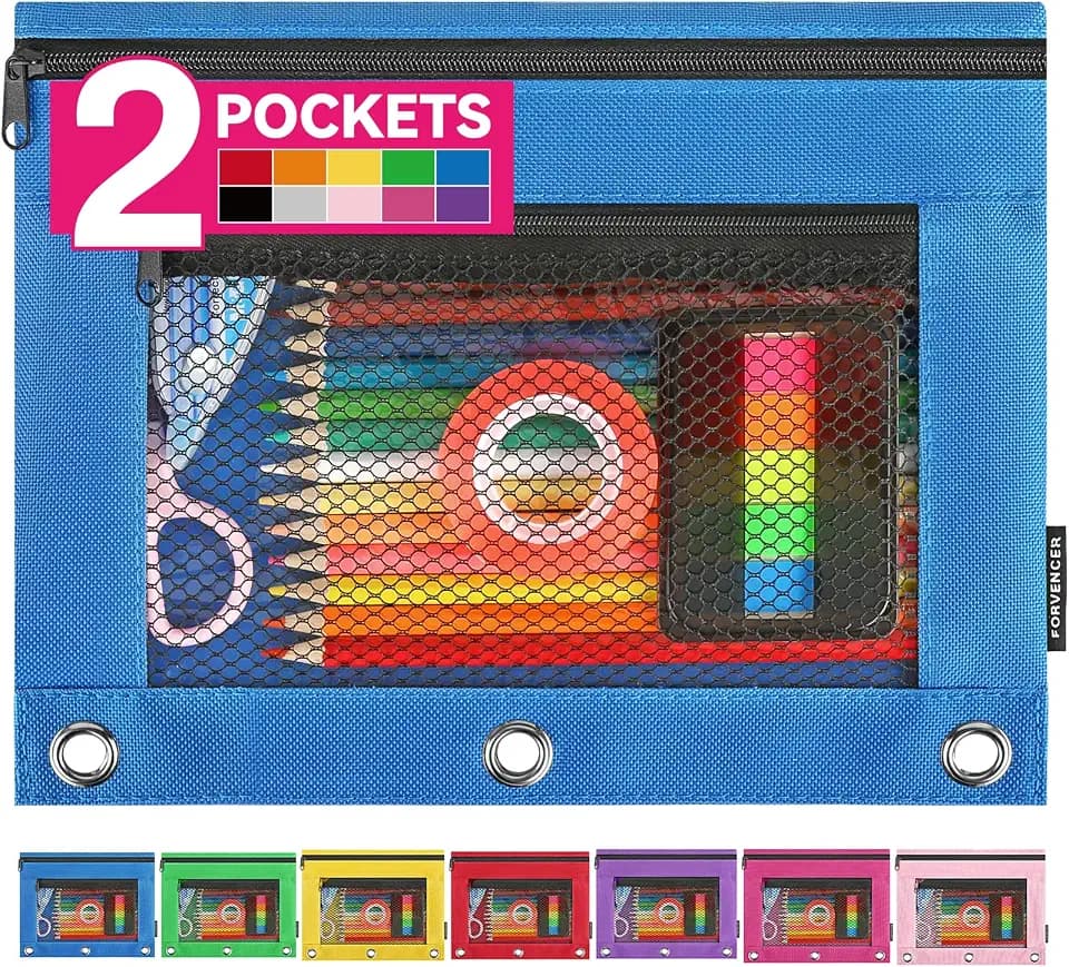 Forvencer Pencil Pouch for 3 Ring Binder, Clear Zipper Pencil Pouch Bag