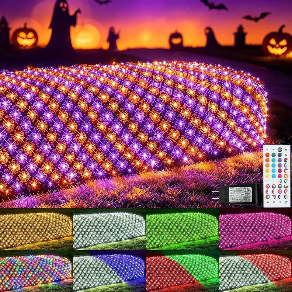 Pooqla RGB Christmas Net Lights Outdoor Mesh Lights 14.8x4.9 ft Clear Wire