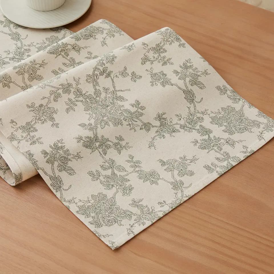 French Pastoral Farmhouse Table Runners, 13x60 Inch Green