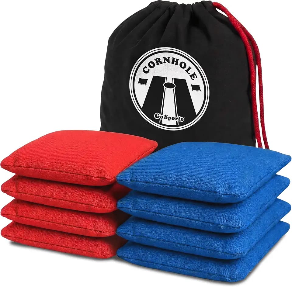 GoSports Official Regulation Cornhole Bean Bags Set of 8 – for Competitive Cornhole Games - All Weather - American Stars and Stripes or Red and Blue