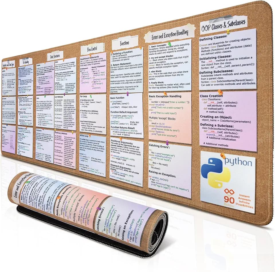 Generic Codierungsmatten Python Spickzettel Mauspad für Anfänger, Python-Referenzhandbuch Schreibtischmatte, Python-CheatSheet für Software-Ingenieure, Geschenk für KI-Programmierer,