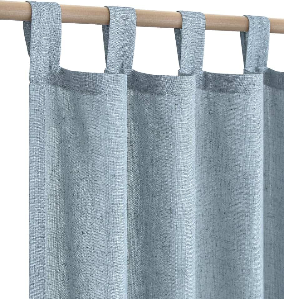 Vorhänge für Kinderzimmer, 160 cm Länge, 2 Paneele, Schlaufen, durchscheinendes Leinen, lichtfilternd, französisches Blaugrau, für Esszimmer, mittelgroß, staubblau