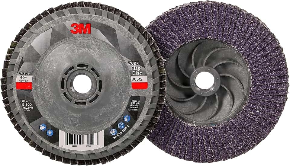 3M Flap Disc 769F, Type 27 Quick Change, 40+, 4-1/2 in x 5/8-11, High Performance Abrasive, Ceramic Precision-Shaped Grain Grinding and Finishing Disc, Carbon Steel, Stainless Steel