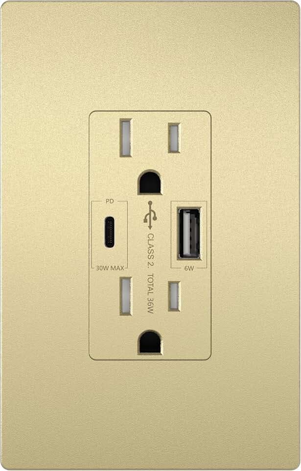 LIDER USB-C 36W Power Delivery Wall Outlet, 15A Tamper-Resistant Receptacle