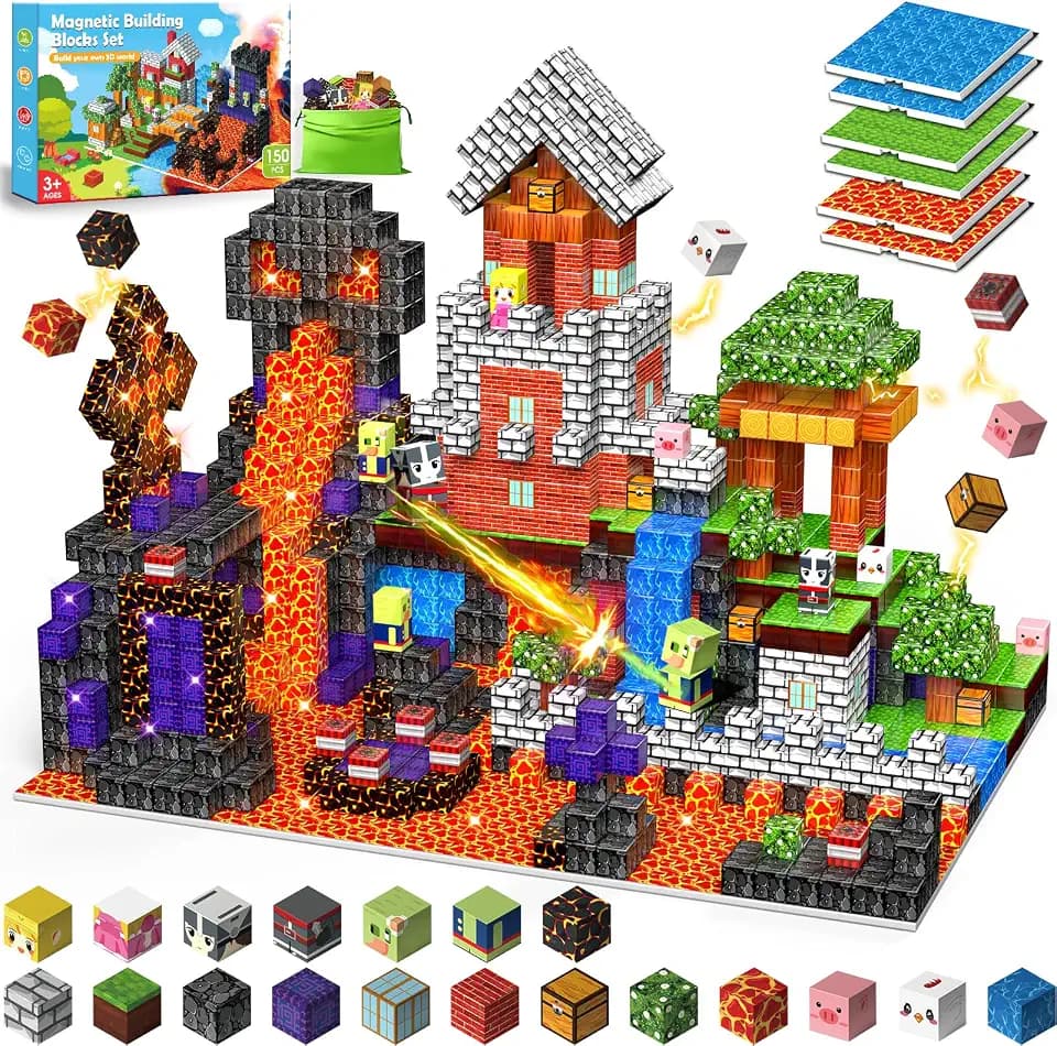 Wootoyz Magnetische Bausteine Blöcke 150 Stück, Spielzeug ab 3 4 5 6 Jahre Jungen Mädchen Magnetbausteine Kinder Geschenk Junge 3-6 Jahre Kreatives STEM Magnetspiel Montessori Lernspielzeug