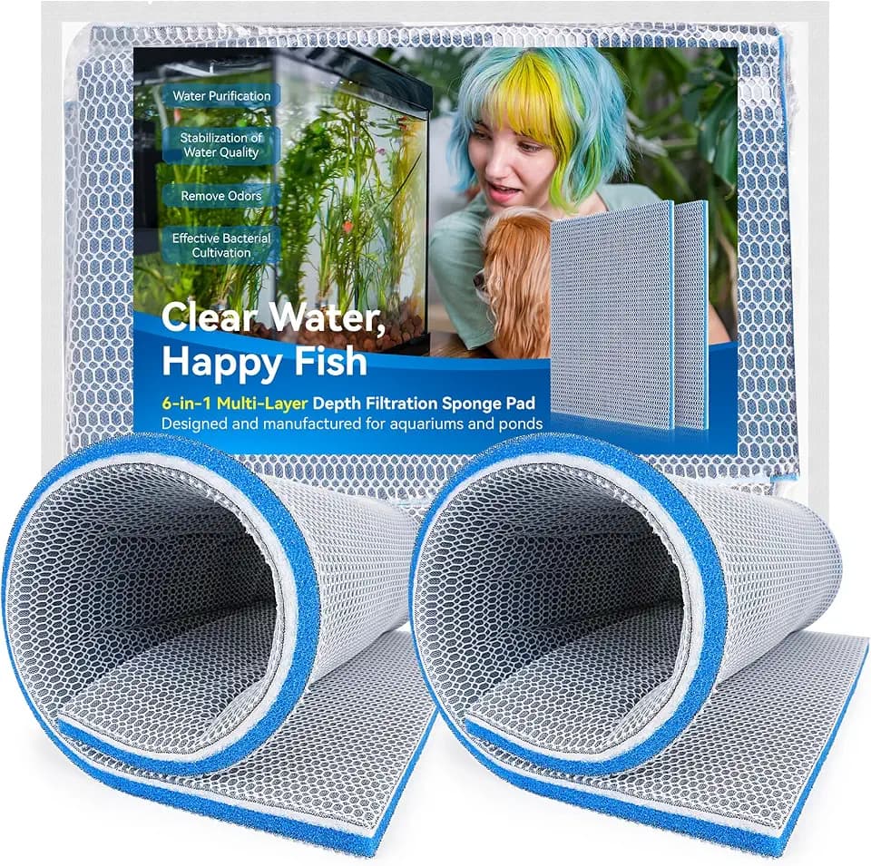 Borlech 8-lagiges, schnell wirkendes Aquarium-Filter-Pad, zuschneidbar, für Aquarium, Teich, Ölwanne, schnelles Polieren von Wasser in Stunden, 60 x 40 x 1,5 cm, 2 Stück