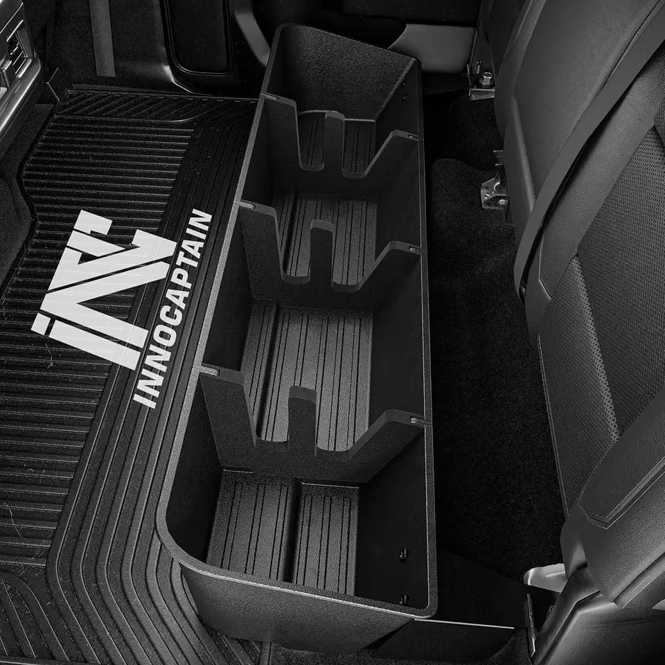 Black Rear Underseat Storage Custom Fit 2019-2026 Chevrolet Silverado and GMC Sierra 1500 2500 3500 HD Crew Cab Heavy Duty Rear Under Back Seat Box Organizer, Anti Slip
