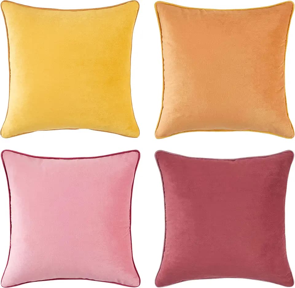 MONDAY MOOSE Decorative Throw Pillow Covers Cushion Cases, Set of 4 Soft Velvet Modern Double-Sided Designs, Mix and Match for Home Decor, Pillow Inserts Not Included (20x20 inch, Yellow/Pink)
