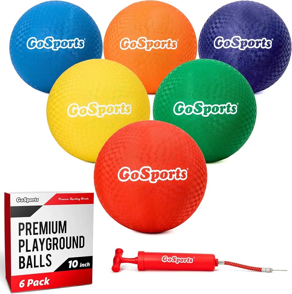 GoSports Playground Balls - Choose 8.5” or 10” Sizes - Heavy Duty Set of 6 with Carry Bag and Ball Pump
