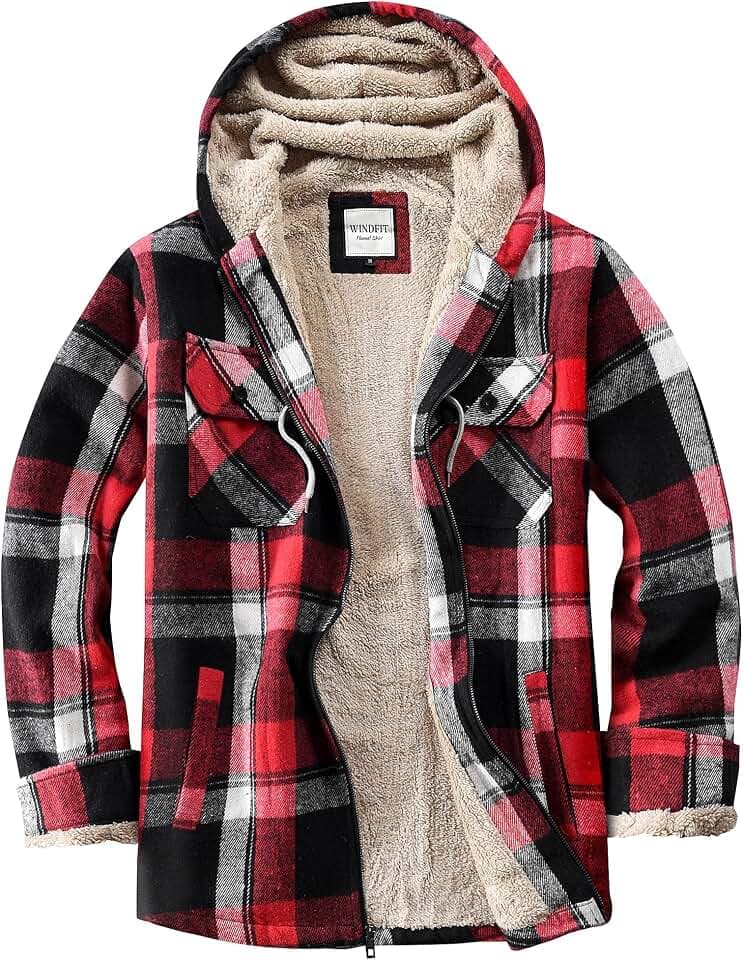WINDFIT Women's Full Zip Fleece Flannel Jacket Plaid Sherpa Lined Jacket