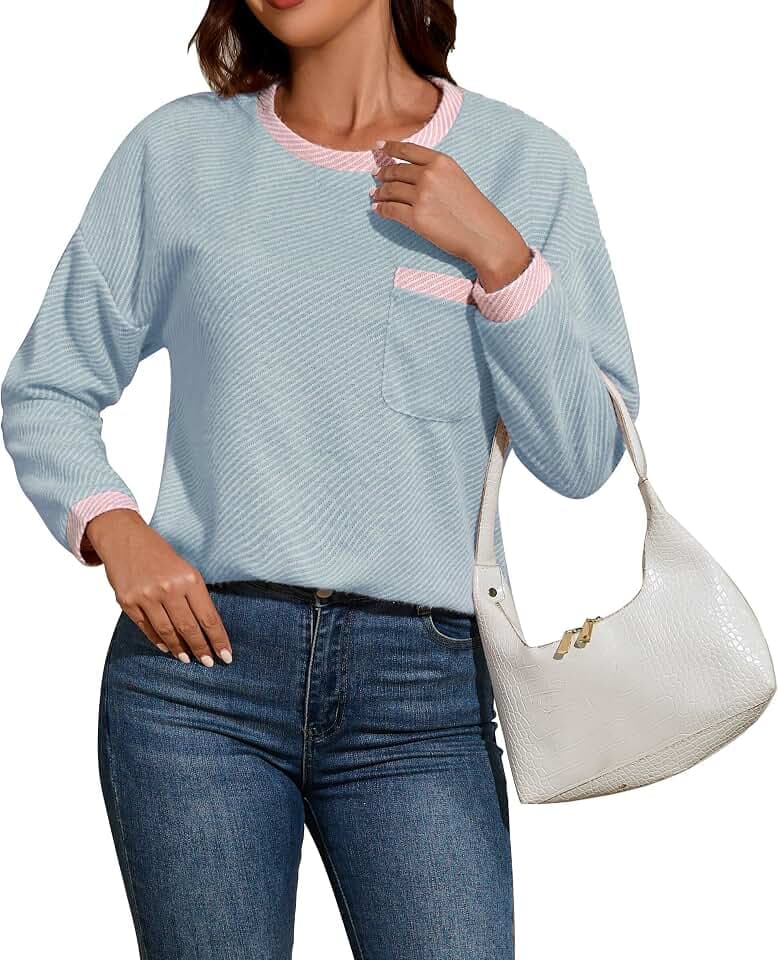 Ancapelion Damen Casual Langarm Pullover Gestreift Tops Pullover Sweater Top