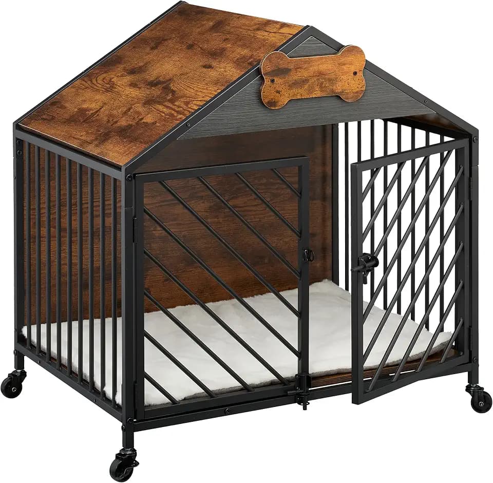 Relaxdays Hundekäfig für Zuhause, Industrial, braun/schwarz