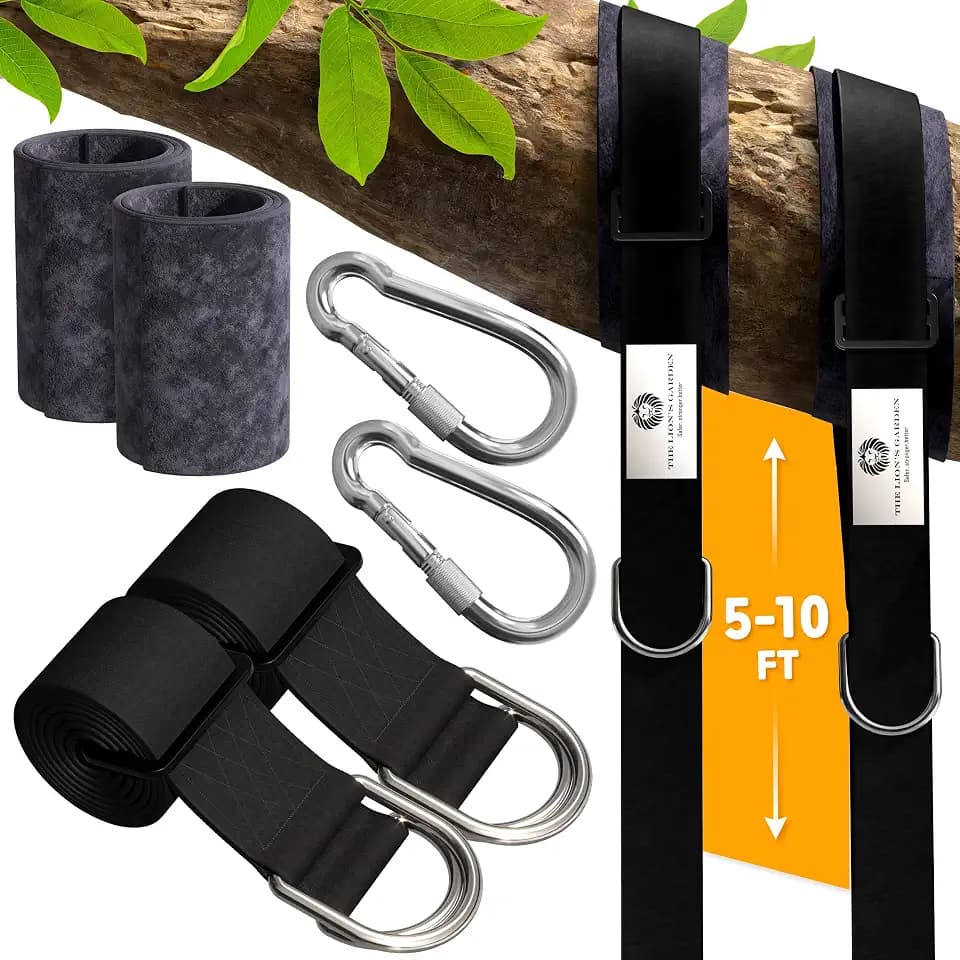 Lion's Garden Tree Swing Straps 2 Pack - Adjustable with Carabiner