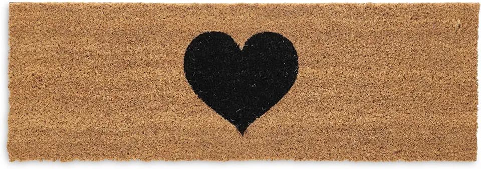 Relaxdays Fußmatte Kokos, Herz, 75 x 25 cm, Fußabtreter für innen & außen, rutschfeste Schmutzfangmatte, Natur/schwarz