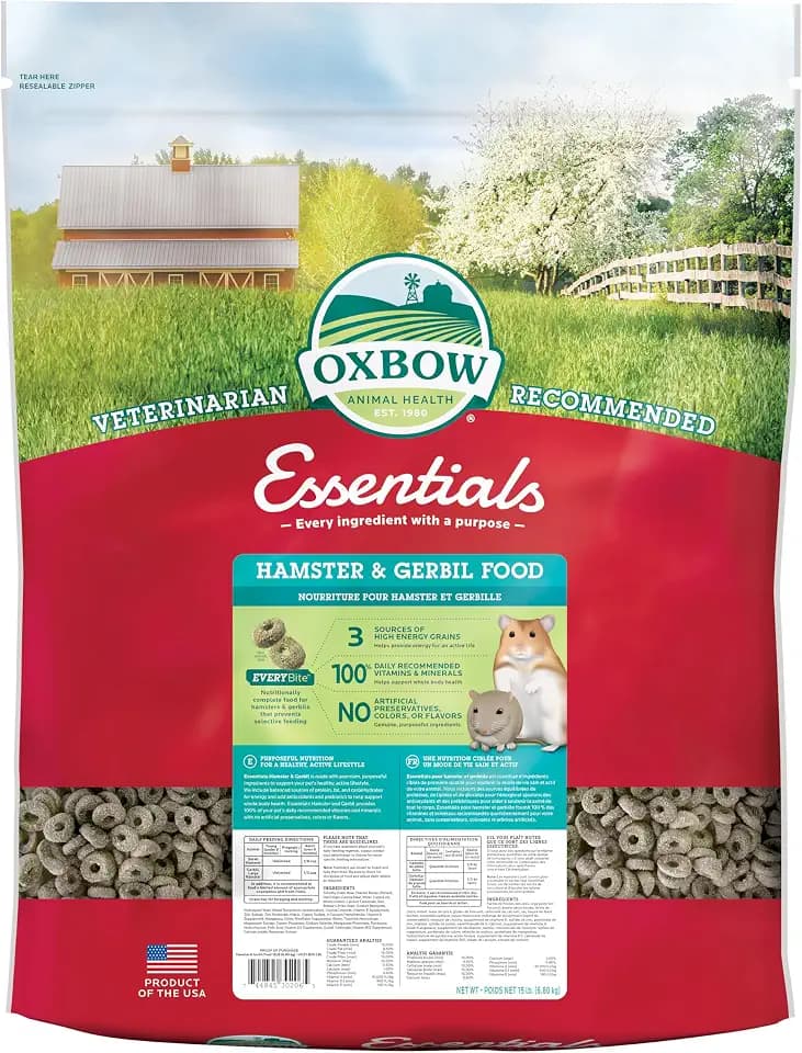 Oxbow Essentials Hamster Food & Gerbil Food, Hamster Pellets, USA, 15 lb