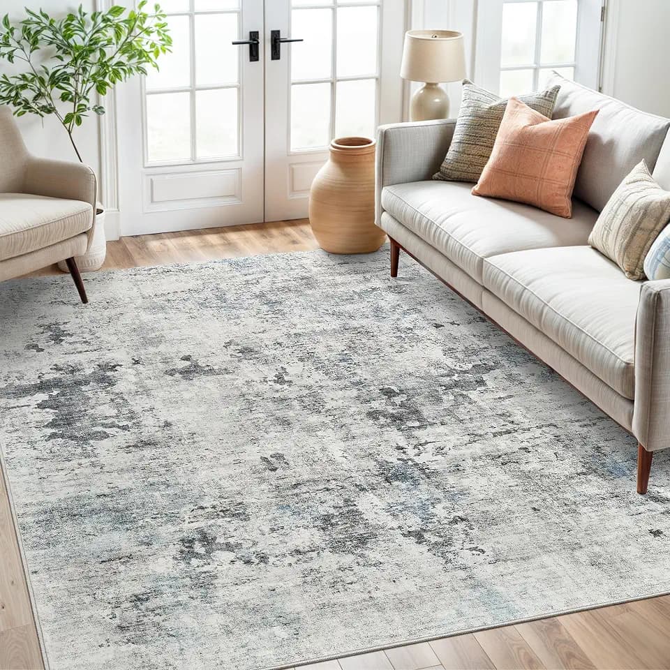 Soalmost Abstract Area Rug 6x9 for Living Room Washable Rugs Gray/Blue