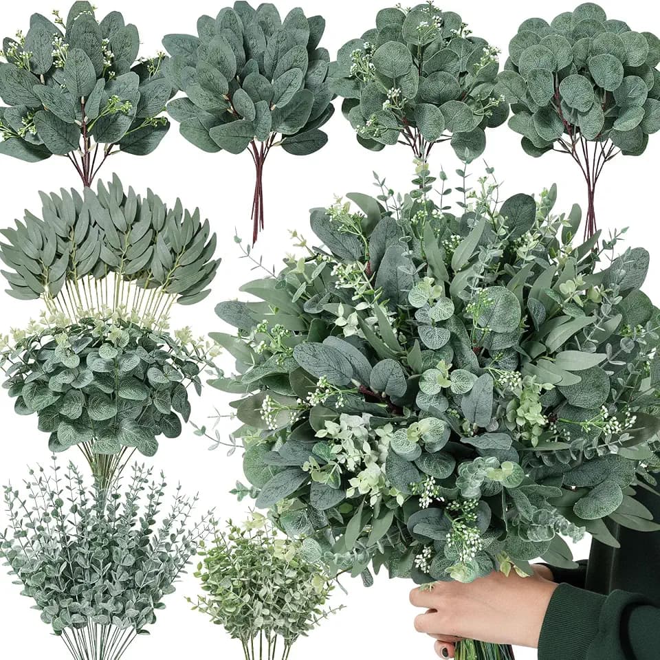 Serwalin 130PCS Mixed Eucalyptus Stems Bulk, Faux Greenery Stems