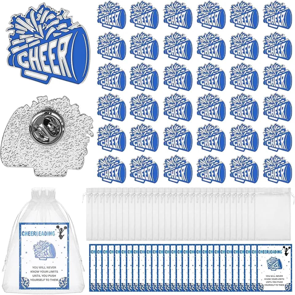 36 Sets Cheer Enamel Pins Bulk Cheerleader Gifts Cheer Enamel Pins Cards Organza Bags Cheerleading Teams' Gifts for Coaches Teammates Volunteers Cheerleading Pins Goodie Bag Stuffers Party Supplies